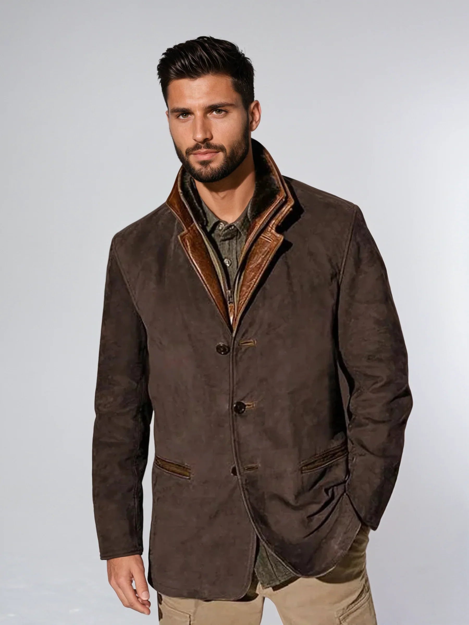 Veste Vintage à Col En Cuir