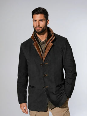 Veste Vintage à Col En Cuir