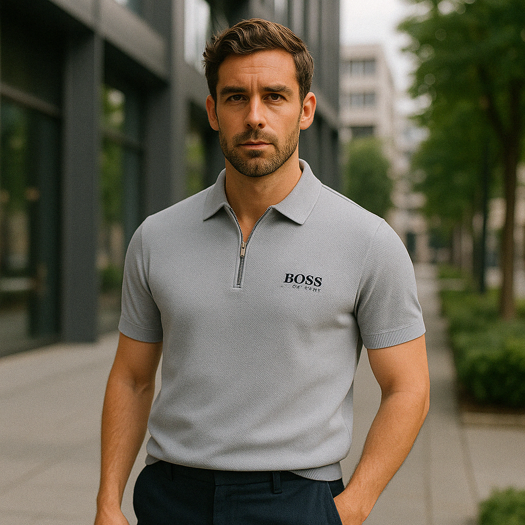 Polo Boss à Manches Courtes et Demi Zip