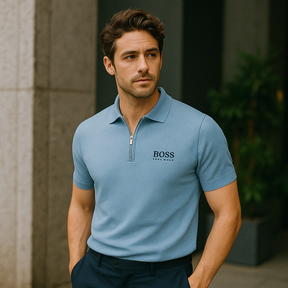 Polo Boss à Manches Courtes et Demi Zip