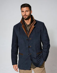 Veste Vintage à Col En Cuir
