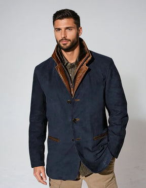 Veste Vintage à Col En Cuir