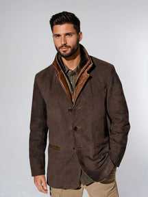 Veste Vintage à Col En Cuir