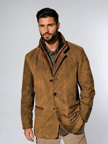 Veste Vintage à Col En Cuir